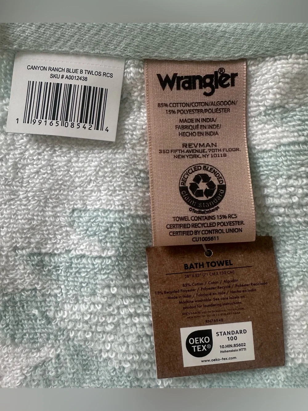 Wrangler Western Bath Towels & Hand Towels Set Mint Green Southwestern Aztec NWT